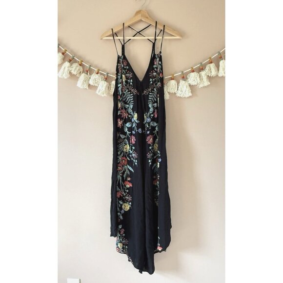 Free People Intimately Ashbury Black Combo Floral Strappy Slip Midi Dress Fairy - Picture 1 of 11